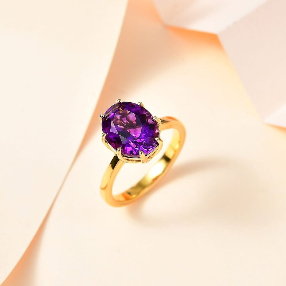 Ring Amethyst Solitaire 3.50 ctw 18K Vermeil Yellow Gold Over Sterling Silver